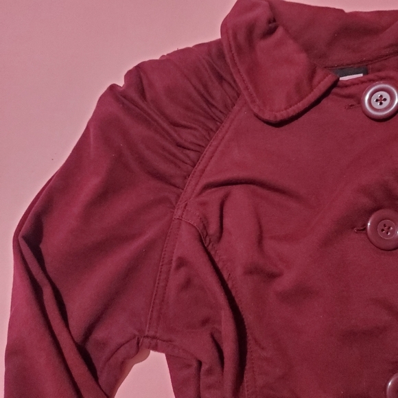 Vintage 2000s 00s Y2K Princess Rouched Dark Red Gothic Goth Jacket Pockets - Picture 4 of 9